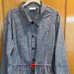 Denim & Co Cotton Blend Black/White Checked Pockets Anorak Jacket Sz: XL